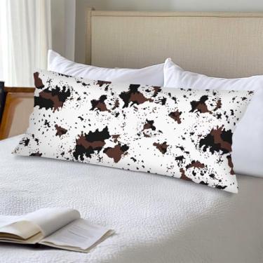 Imagem de Capa de almofada lombar com estampa de vaca 35,5 x 91,6 cm, capas de travesseiro de corpo longo para cama, fazenda, decorativa, fronha, branca, marrom, couro bovino, capas de almofada ocidentais para