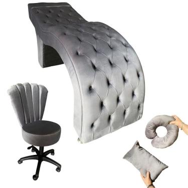 Imagem de Kit Maca M1 70 + Mocho Pétala + Kit Almofadas Veludo Cinza Escuro - In9 Decor