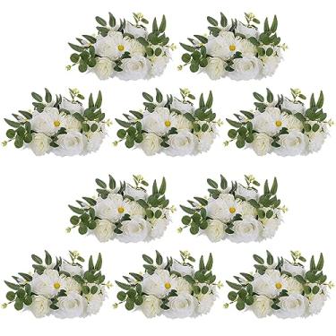 Imagem de WYUYIWH Flores artificiais para decoração de mesas: 10 peças de 24 cm diam branco peças centrais de flores falsas rosas bolas de buquê floral falso arranjo seda para festa de casamento centro de Natal