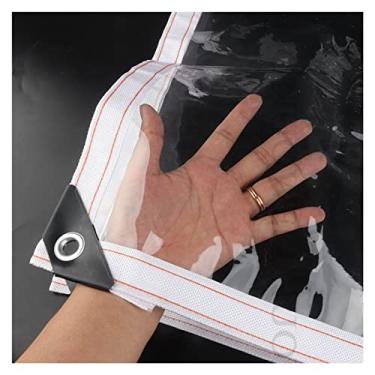 Imagem de BDSHL 2022 Toalhas de plástico de lona transparente impermeável à prova de vento para exterior folha de capa multifuncional com ilhós, fácil de instalar (cor: transparente, tamanho: 8,2 x 8,2 pés/2,5