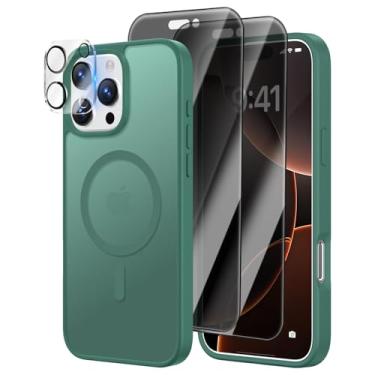 Imagem de [4 em 1] Capa magnética para iPhone 16 Pro Max, 2 películas protetoras de tela de privacidade e 1 protetor de câmera fotográfica, adequado para MagSafe, capa fosca translúcida à prova de choque de