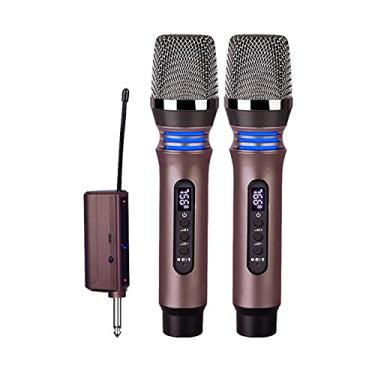 Imagem de AKALNNB Microfone profissional de metal sem fio, duplo cardioide dinâmico, microfone portátil, recarregável, universal para karaokê, com receptor