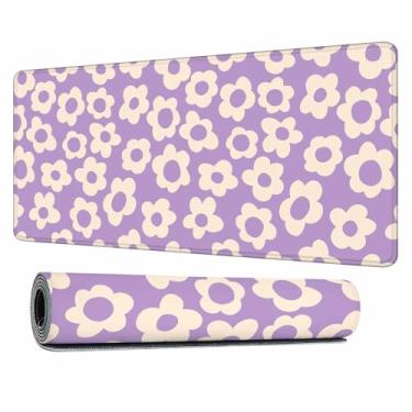 Imagem de Y YIHANGBEST Tapete de mesa com estampa floral, grande, roxo, branco, vintage, flores descoladas, cor macia, teclado de computador para jogos, mousepad para casa, escritório, 90 x 40 cm