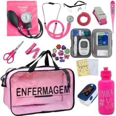 Imagem de Kit Bolsa Transparente Aparelho de Pressão Aneroide Medidor de Glicose