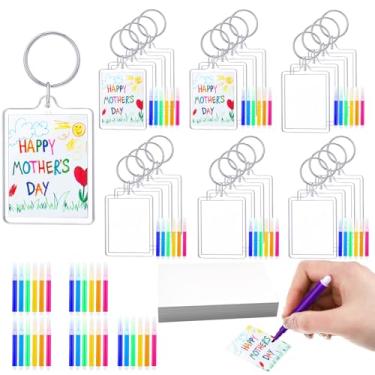 Imagem de Feifeiya Conjunto de 24 chaveiros faça-você-mesmo em acrílico em branco dupla face, pacote de chaveiros personalizados para sala de aula, miniartesanato, crianças, presente, pintura, artesanato