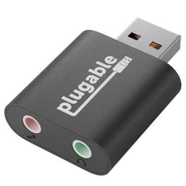 Imagem de Plugable USB Audio Adapter with 3.5mm Speaker-Headphone and Microphone Jack, Add an External Stereo Sound Card to Any PC, Compatible with Windows, Mac, and Linux