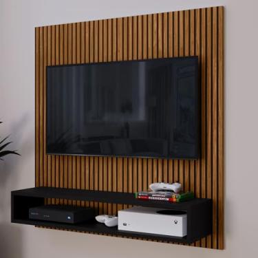 Imagem de Painel Suspenso Com Prateleira TV 32 Polegadas Nicho Para Parede Sala Quarto Escritório Salão Decor (Ripado/Preto)