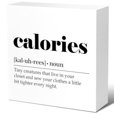 Imagem de Placa de bloco de madeira com definição de calorias, sinal de humor, bloco de madeira, decoração de caixa de madeira de cozinha de fazenda para prateleira de cozinha, balcão de mesa, decoração V615