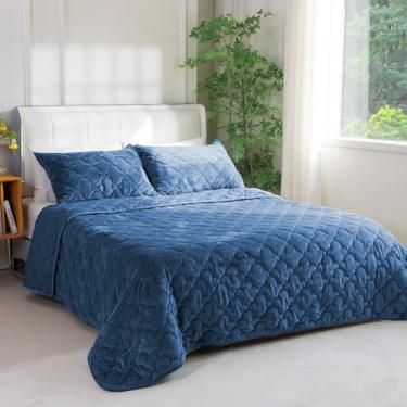 Imagem de PlushHavenCloud Conjunto de cama de veludo acolchoado tamanho queen - edredom de veludo leve de luxo e 2 fronhas | colcha grande drapeada de comprimento total | Roupa de cama para todas as estações