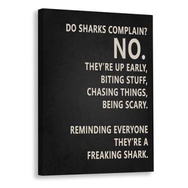 Imagem de Rusenbao Arte de parede motivacional para academia, decoração de academia em casa, Do Sharks Complain About Monday, pôsteres inspiradores de treino para decoração de academia em casa, 28 x 35 cm