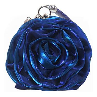 Imagem de Mily Bolsa feminina de cetim para noite em formato de flor, bolsa de pulso macia de cetim para festa de casamento, A-azul (adequado para telefone), One Size