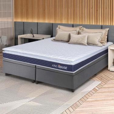 Imagem de Conjunto Box Baú Cinza Durban Azul Espuma D28 Queen 158x198x64 - King House