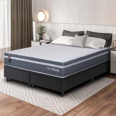 Imagem de Conjunto Box Baú Preto Cairo Cinza Molas Ensacadas Queen 158x198x71 - King House