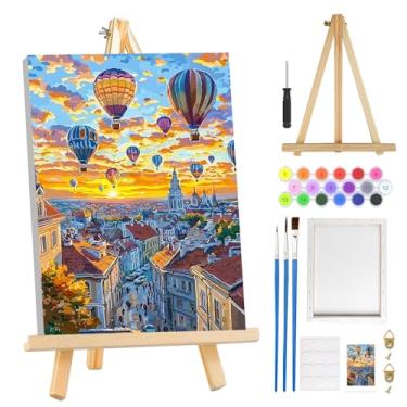 Imagem de MOGTAA Kit de pintura de balão de ar quente por números para adultos iniciantes com moldura, kits de pintura de paisagem adulto por números em tela com cavalete, kits de pintura a óleo DIY fáceis para