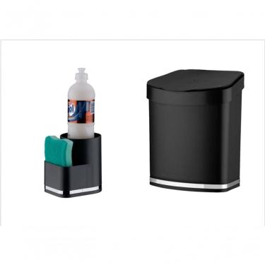 Imagem de Kit Preto Future Lixeira E Suporte Para Detergente E Esponja