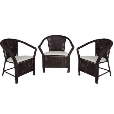 Imagem de Kit 3 Poltrona Fibra Sintética Tabaco Com Branco Gelo