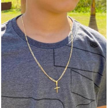 Imagem de Corrente infantil + pingente cruz menino 04 tamanhos Ouro18k Prata925 