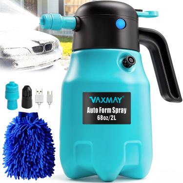 Imagem de VAXMAY Pulverizador De Espuma Elétrico 68 Oz/2 L, Carro Alimentado Por Bateria 60 Psi Com 2 Bicos Ajustáveis, Sem Fio Recarregável Para Lavagem E Detalhamento Jardim