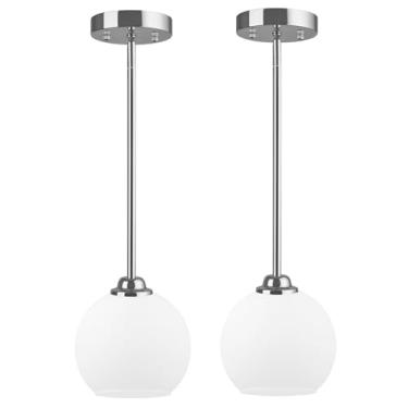 Imagem de Blitliviar Luminárias Pendentes Modernas, Pacote Com 2, Luzes Cromadas Cúpula De Vidro Fosco, Ilha Cozinha Pendente, Iluminação Suspensa Para