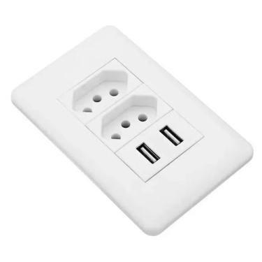 Imagem de Tomada De Parede Duo Com 2 Entradas Usb Carregador Bivolt - Minimen