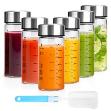 Imagem de Luxfuel Garrafas de vidro de 350 ml com tampas, pacote com 6 garrafas de água de vidro de boca larga com tampas de aço inoxidável para sucos, vitaminas, armazenamento de bebidas, borossilicato