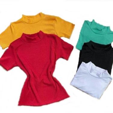 Imagem de Blusa feminina gola alta manga curta basica malha canelada - Filo moda