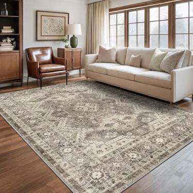 Imagem de Rugland Tapetes 6x9 – Tapete lavável resistente a manchas, tapetes antiderrapantes para sala de estar, tapetes de área tribal persa boho (TPR07-marfim, 18 x 22 cm)