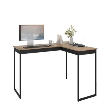Imagem de Mesa mesa de canto escritório home office 110 cm industrial suporte pés preto laminado superior