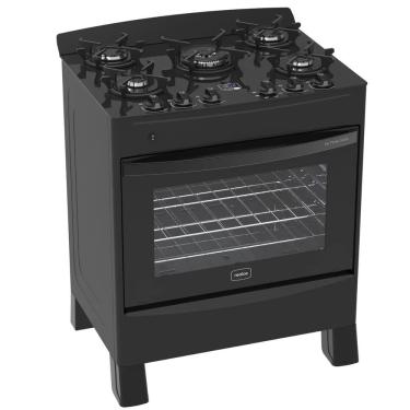 Imagem de Fogão 5 Bocas Preto Iris Timer Glass com Forno 94 L Realce