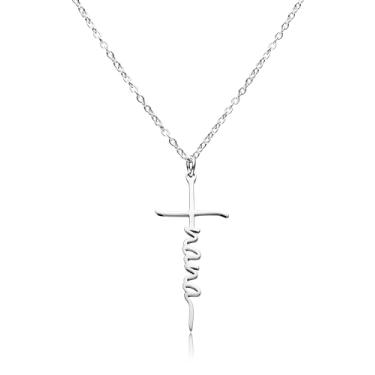 Imagem de Yooborn Colar com cruz de vovó cristo, presente de fé, joia de Jesus de aço inoxidável, recorte de nana, corrente com pingente de cruz para mulheres, joias religiosas, cristãs, presentes de Dia das