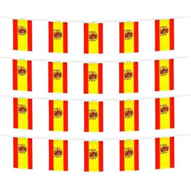 Imagem de FFILL Corda de bandeira espanhola de 6 metros e 20 bandeiras, mini bandeira da Espanha, para decoração de festas, lojas e bares e celebrações do Dia Internacional. Bandeira com tema de país europeu