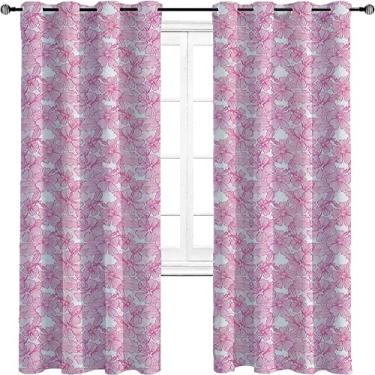 Imagem de Cortinas blecaute tropicais – Cortinas de quarto e sala de estar com isolamento térmico, economia de energia e redução de ruído, 2 painéis por grupo, L 213 x C 236 cm rosa e branco