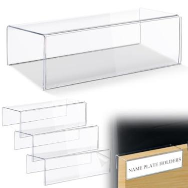 Imagem de Kathfly 4 peças de suporte de placa de nome de cubo de acrílico de um lado para placa de nome de plástico transparente para escritório, casa, sala de aula, biblioteca 21 x 6 x 7 cm