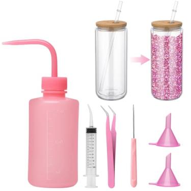 Imagem de 6 peças de globo de neve suprimentos para copo de globo de neve com glitter, kits de fabricação faça você mesmo, pinça de garrafa de apertar de plástico, agulha de agitação de seringa dobrada, pequeno