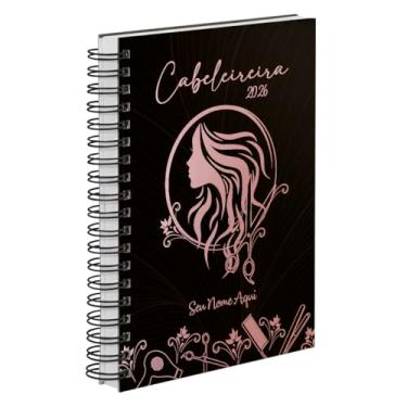 Imagem de Agenda Comercial 2026 Personalizada Capa Dura Cabeleireira Preto Rosê