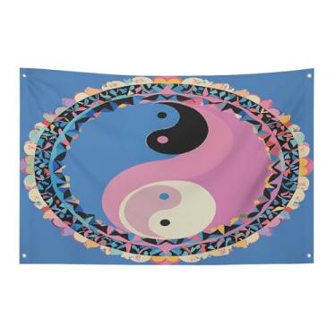 Imagem de Bandeira com quatro furos bandeiras para todos os climas padrão Yin Yang bandeira decorativa bandeiras de poliéster adequadas para uso interno e externo 89 x 159 polegadas