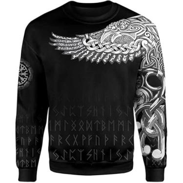 Imagem de Camiseta Masculina Viking Com Capuz Vikings Odin Crow Tattoo, Casual Moletom De Casal Solto Pulôver De Manga Longa, Moda Outono Uniforme De Beisebol Bolso Canguru, Sweatshirt, 5XL