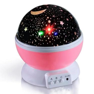 Imagem de Luminária LED Projetor Estrela Lua, Luz Noturna Infantil para Quarto de Bebê, Rosa