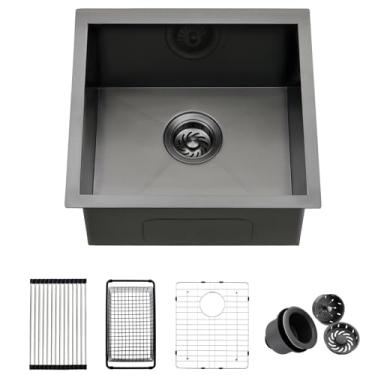 Imagem de Pia de barra de cozinha de aço inoxidável preta, ZDHHT calibre 18 45 x 40 x 23 cm preta 304 aço inoxidável pequena pia de cozinha nossa pia de porta Lavanderia Pia Z03B181609