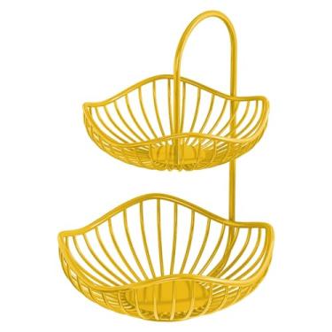 Imagem de DimyFew Cesta de frutas de 2 níveis, suporte para frutas e vegetais, prateleira de armazenamento multifuncional moderna, servidor de 2 níveis para sala de, 30x40cm