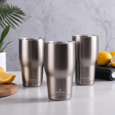 Imagem de Copo Térmico Parede Dupla em Aço Inox Cinza 350ml com Tampa Flip - Estilo Casual