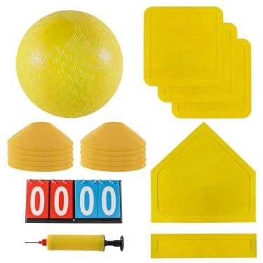 Imagem de Fancemot Conjunto de kickball com bases e bola - Kickball de 21,5 cm, bases de borracha para baixo, cones de traning esportivos, bomba de 18 cm e placar de 35,5 cm - perfeito para jogos de playground