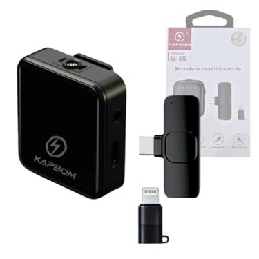 Imagem de Microfone de Lapela Bluetooth sem Fio, Conexão Tipo-C e IOS, Alcance 20m, Preto