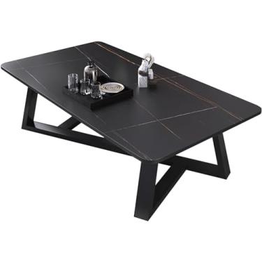 Imagem de Mesas De Centro Marmorizadas Imitação De Placa De Rocha Sofá De Aço Carbono Mesa Lateral Mesa De Centro Retangular Para Sala De Estar Sala De Jantar Decoração Elegante Para C, Black, 120 * 60 * 46cm