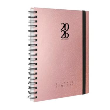 Imagem de Agenda 2026 Planner Semanal Plus Solid Glitter Metallic Rose Gold