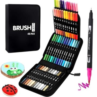 Imagem de Kit Canetinhas Coloridas 48 Cores com Pontas Duplas, Conjunto Caneta Brush para Livros de Colorir para Crianças e Adultos, Canetinha Brush para Desenho, Ponta Fina e Pincel (48 cores)