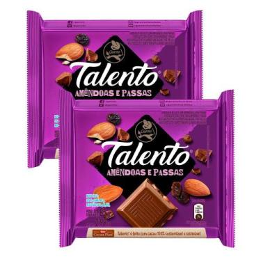 Imagem de Kit 2 Chocolate Garoto Talento Amêndoas e Passas 85g