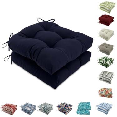 Imagem de Outdoor Chair Cushions, Tufted U-Shape Wicker Seat Cushions Set of 2, Water-Resistant and Fading-Resistant for Patio Garden Home Office Furniture(Dark blue)