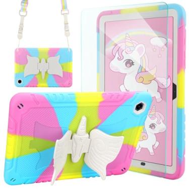 Imagem de Capa para Samsung Galaxy Tab A9+ /A9 Plus 27.9 cm versão 2023 (SM-X210/X216/X218) com protetor de tela/alça de ombro/suporte giratório, unicórnio, capa protetora resistente à prova de choque