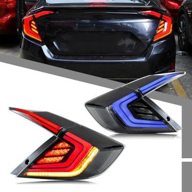 Imagem de Conjunto de luzes traseiras de LED compatível com Honda Civic 2016-2021 Sedan 10ª geração inicialização animação azul sinal de seta dinâmico acessório de lâmpadas traseiras cinza [não serve para
